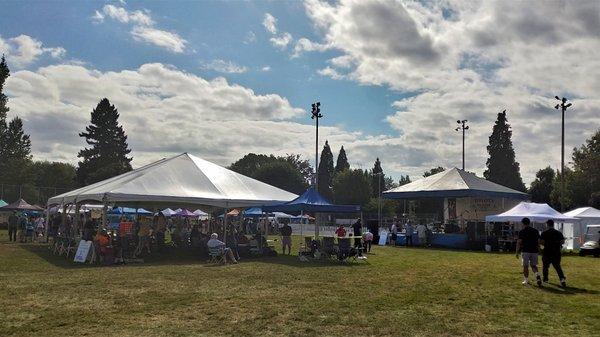 Stage and covered tent seating area