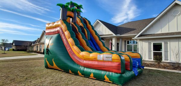 20' Tropical Ice Water Slide.  Can be used dry or wet w/ pool.  Available for rent today!