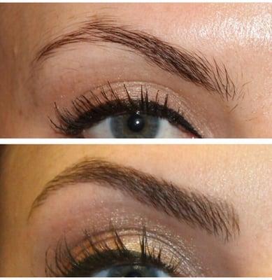 Before and after permanent stroke eyebrows.