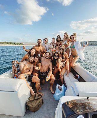 Book a 12 person boat with Tide Up Boat Rentals on Lake Austin or Lake Travis for only $395 or $495 for a 14 person boat any Friday, Saturda