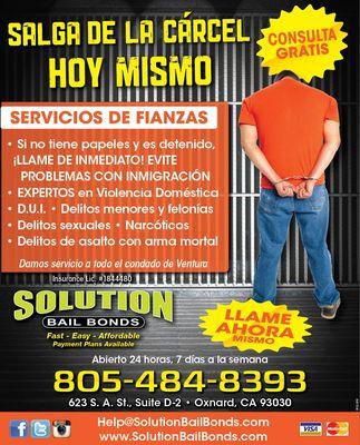 Fianzas En Oxnard, Ca. Hablamos Español  www.SolutionBailBonds.com