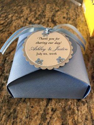 Wedding favors created by Stephanie for our wedding