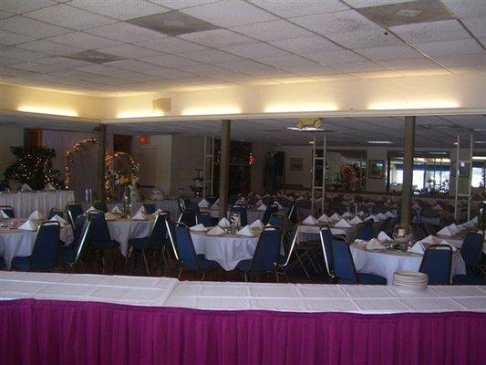 Dining Room with banquet tables on the dance floor