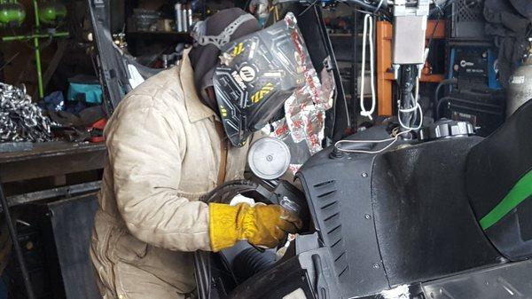 Scotty's got all the tools, skills and experience the solve your metal fabrication problem. Plus he's always smiling under that helmet :-)