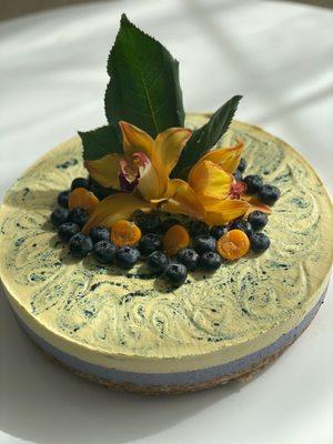 10" Mango blueberry cheesecake for my mother's 65th birthday. Perfect sweetness and my mother's absolute favorite. Very very good :)