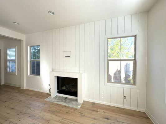 Vertical shiplap accent wall