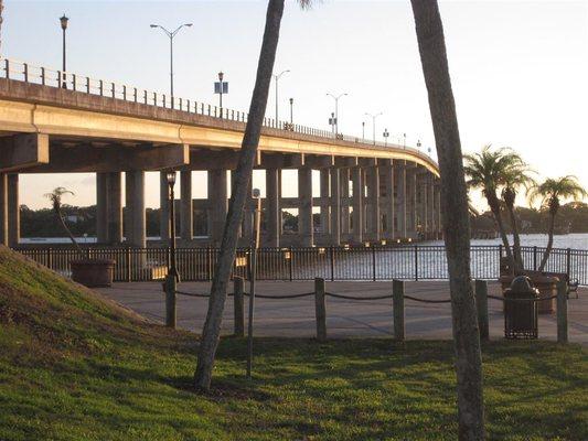 Riverfront park and the bridge over to the mainland...