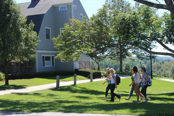 Students walking through campus.