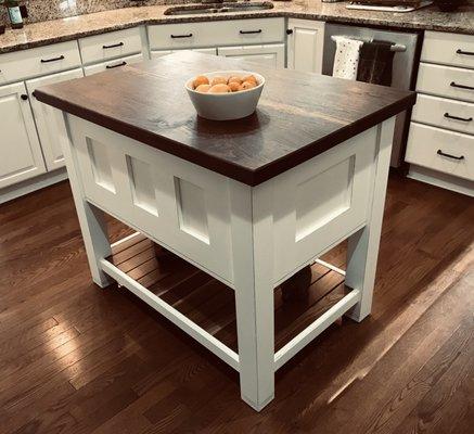 Painted maple island with walnut top.