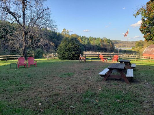 Outdoor seating area in front of the vineyard