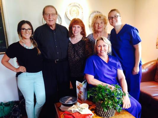 The BARKER CHIROPRACTIC team (Left to Right: Dr. Sarah, Dr. and Mrs. Barker, Barbara, Jaimee, and Patty).