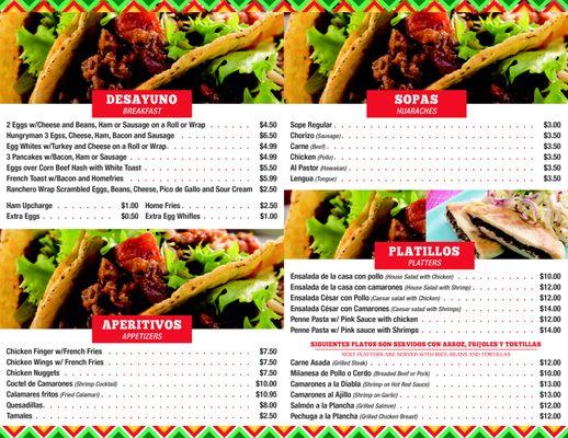 Our new menu that we serve everday! We also have fresh food daily on our steam tables