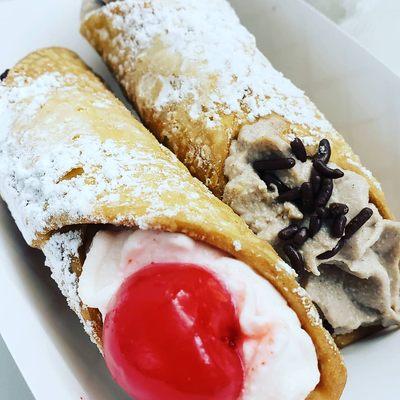 Cherry & chocolate cannoli,  ricotta filling