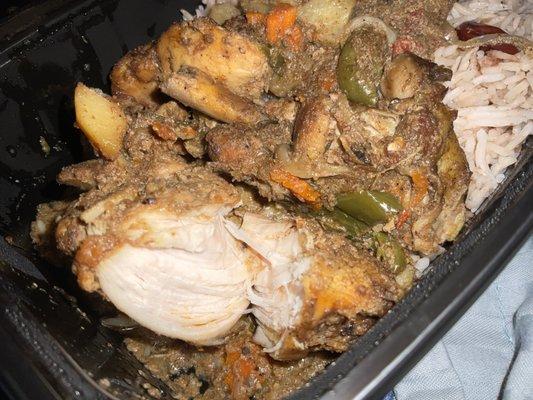 Inside brown stew chicken