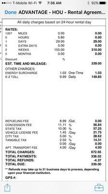 Fees, fees & more fees! Was not told $10 per day for toll road pass rental. This is in addition to the toll road cost!