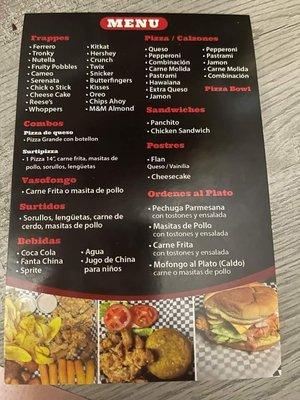 Calzones Lab & More * Food Truck Menu