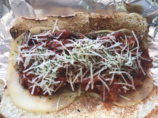 Meatloaf Parmigiana Sub, provolone, homemade marinara topped with Parmesan