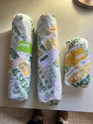 The three subs I received.