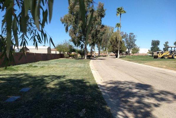 The green burial area is seen on the left.