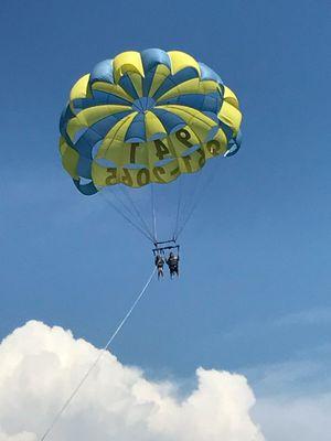 Lily and I parasailing