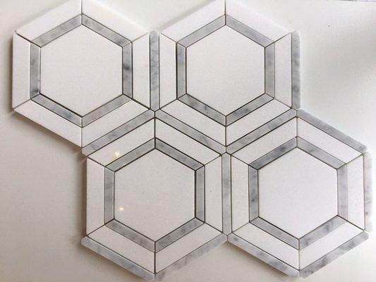 MARBLE MOSAIC:  COMBINED HEXAGON THASSOS CARRARA