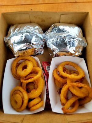 Cheeseburgers and onion rings