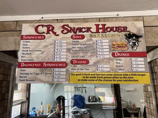 Menu of CR Snack House