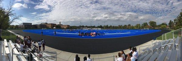 The new football field. It's blue.