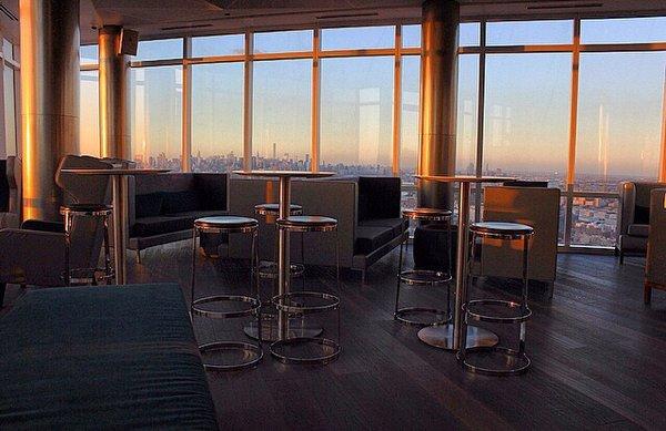 Lounge with city skyline view