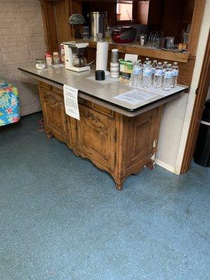 Hospitality table. Hot tea, coffee or water, provided for New View Counseling clients.