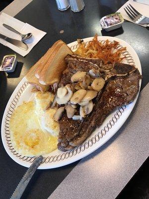 T-bone and eggs