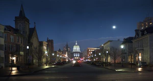 Pennsylvania State Capitol building photographed from State and Front Streets