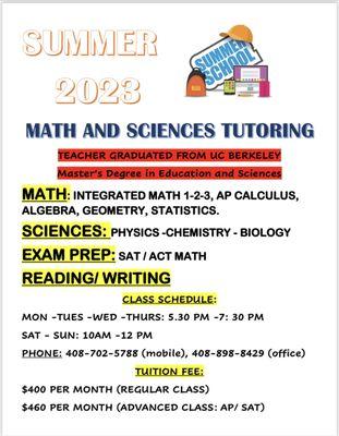 Summer 2023 classes are now available for sign up, please call or text our office for more info at 408-898-8429