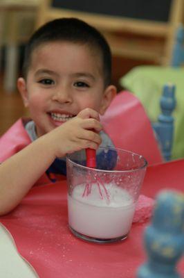 Practical Life is the best way to develop eye-hand coordination,  and have fun making bubbles.