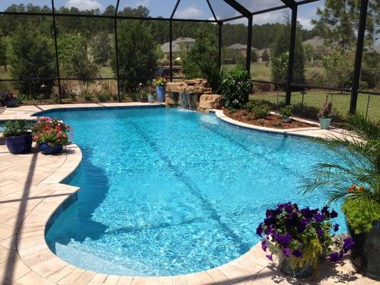 Custom Pool & Spa with Stone Waterfall/Grotto