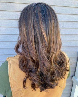 Medium balayage with a root smudge