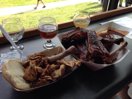 Had the ribs and pulled chicken at switchback brewing.