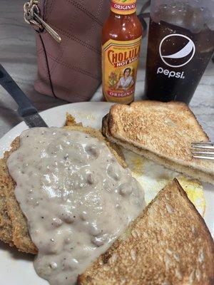 Country fried steak and eggs (come with home fries)