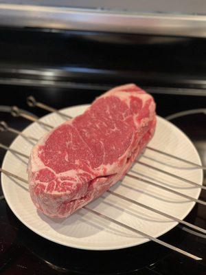 2lb New York strip starting its dry brine process.