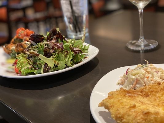 Chicken caprese , fish and chips