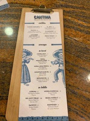 Cocktail menu