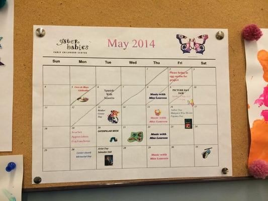 School calendar for May 2014. Lots of activities and fun this month