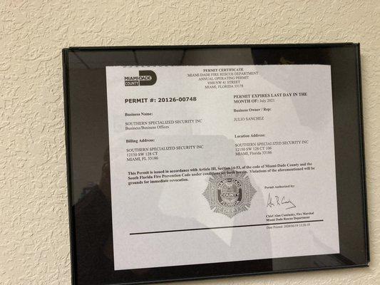 Official permit by Miami Dade