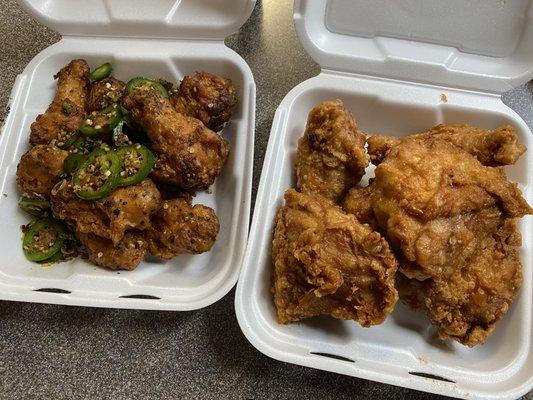 Salt and pepper wings, garlic fried chicken