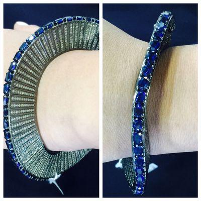 Diamond and blue sapphire bangle