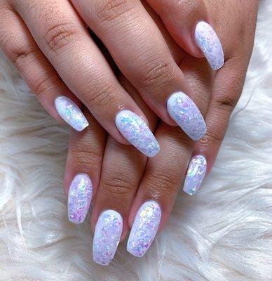 Acrylic Full Set with Mermaid Flakes