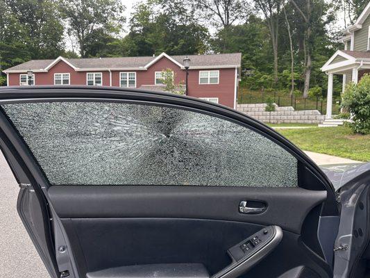 My smashed window before Wolf replaced it.