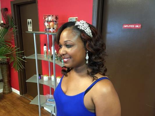 Preparing for my bridal hair with my beautiful headpiece and earrings