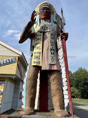 The Big Indian on The Mohawk Trail towers over the Native Views Gift Shop. It is So Cool &  stands 20 foot tall & built in 1974.