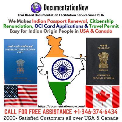 Indian Passport Renewal, OCI Card Application, Indian Citizenship Renunciation, Indian Travel Permit, Indian Visa/e-Visa